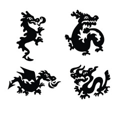 Symbol of the year dragon, monster, black silhouette, vector illustration