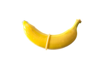 Banana with a condom isolated on transparent background, safe sex , prevention of sexually...