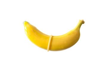 Banana with a condom isolated on transparent background, safe sex , prevention of sexually transmitted diseases and contraceptive concept