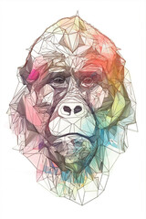 Gorilla Shaped Line Art Combined With Abstract Watercolors Generative AI Digital Illustration Part#180223