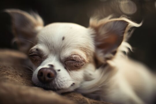 A dream like, hazy image of a dozing Chihuahua. Generative AI
