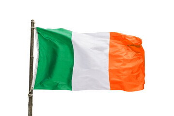 Photo of an irish flag on a wooden pole isolated on transparent background, Ireland symbol, png file