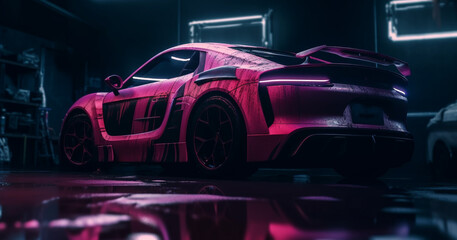 sport car wallpaper on smoke neon background Generative AI