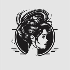 illustration of long hair woman icon style, face woman logo for woman hair salon business design