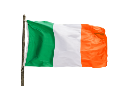 Photo of an irish flag on a wooden pole isolated on transparent background, Ireland symbol, png file - Powered by Adobe