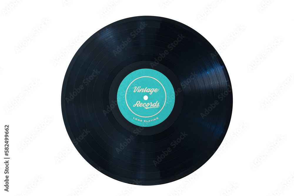 Wall mural vinyl record with a blue vintage generic label isolated on transparent background, png file