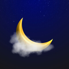Fototapeta na wymiar A crescent moon with stars in the background | Ramadan Mubarak | Islamic New Year