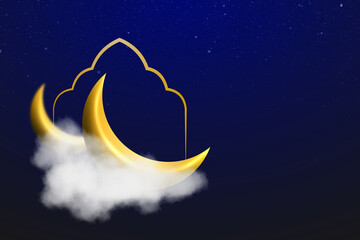 Fototapeta na wymiar Crescent moon in the night sky | Ramadan Mubarak | Islamic New Year