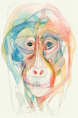 Monkey Shaped Line Art Combined With Abstract Watercolors Generative AI Digital Illustration Part#180223