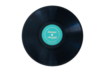 Vinyl record with a blue vintage generic label isolated on transparent background, png file