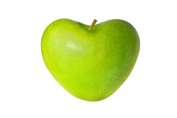 Fototapeta na wymiar Green apple in the shape of a heart isolated on transparent background, healthy fruit and food diet concept, png file