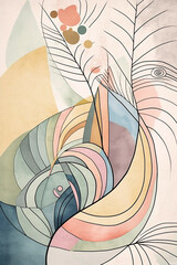 Snail Shaped Line Art Combined With Abstract Watercolors Generative AI Digital Illustration Part#180223
