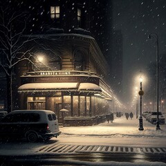 Fototapeta na wymiar Beautiful shot of the streets during a snow storm in Chicago