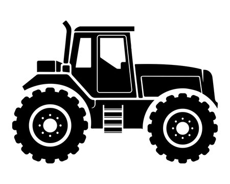 black silhouette of a tractor on a white background. farm equipment icon. flat vector illustration.