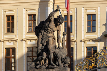 Statue on the gate of Giants in Prague Castle Prague, Czech Republic