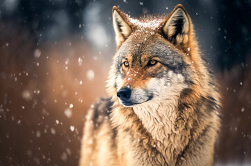 Illustration of a lone wolf in wilderness. Created with Generative AI technology.