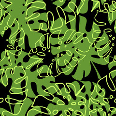 Obraz premium tropical leaves seamless black and green pattern, texture, background