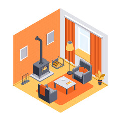 Home Fireplace Isometric Composition