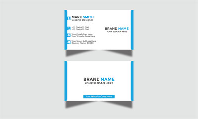 Modern Corporate and Creative Business Card Design Template Double-Sided Horizontal Name Card Simple and Clean Blue and White Visiting Card Vector Illustration Colorful Gradient Business Card