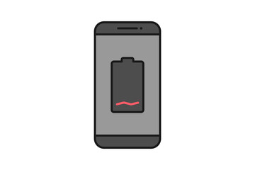 Smartphone battery notification vector icon sign symbol, smartphone and battery low