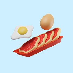 Foods rich in protein eggs and meat. 3d illustration