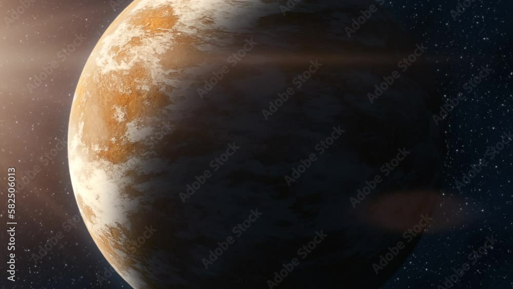 Wall mural the camera zooms out showing the view of a planet in red tones in space. fantasy and science fiction
