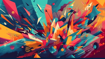 A chaotic abstract background with overlapping shapes. digital art illustration. generative AI.