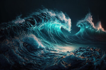 Luminoscent sea waves glittering, cinematic ocean wave, nature, full hd wallpaper, high resolution background