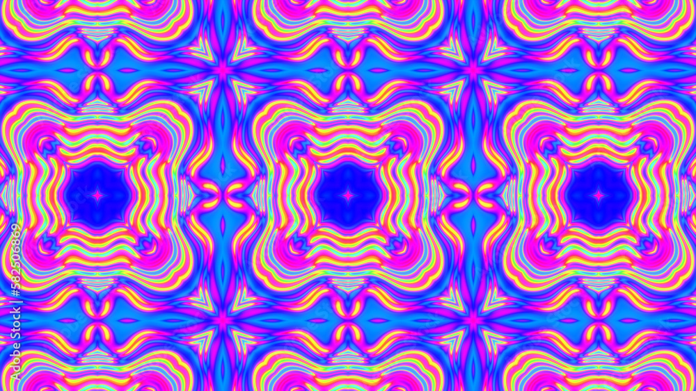 Wall mural Trippy neon kaleidoscope tile pattern background