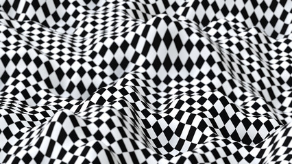 Waving checker pattern floor background, 3d rendering