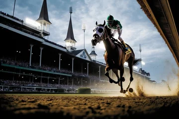Tuinposter horse and jockey racing at the kentucky derby © Chandler