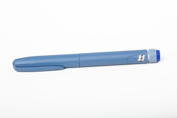 Closed Blue Insulin Injection Pen on White Background - Essential Medical Device for Diabetes Management