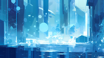 A blue ice abstract background with geometric. digital art illustration. generative AI.