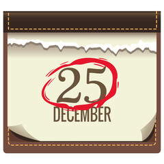 Calendar PNG image icon on December 25 on transparent background