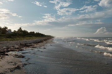 Beautiful shot of foamy waves covering a sandy coastline