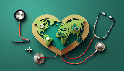 Red heart listening house with stethoscope World Health Day Concept Ai generated image