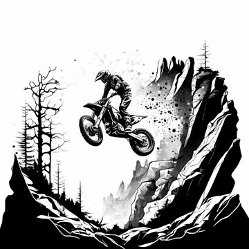 Motocross Jump At Forest. Generative AI