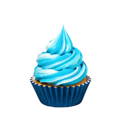 Blue and white swirl cupcake isolated on white - 582512493