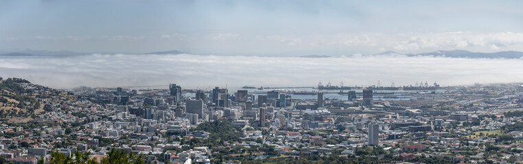 Fototapeta na wymiar harbor docks and downtown aerial cityscape, Cape Town