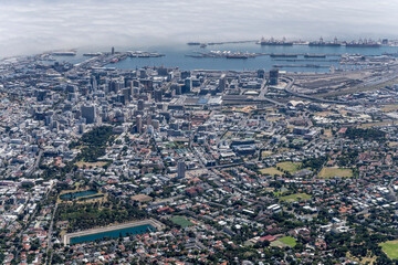 aerial cityscape from Table Mountain top, Cape Town