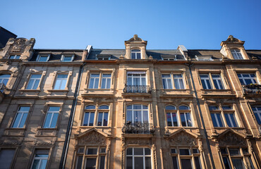 looking up at old buildings in frankfurt, germany