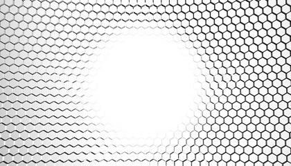 Black geometric hexagonal abstract background. Surface polygonal pattern with glowing hexagons. 3d illustration