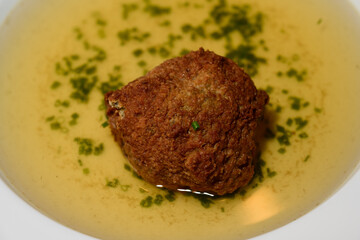 Liver Dumpling Soup or Leberknoedelsuppe, Austrian Beef Broth