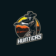 Hunter mascot logo design vector with modern illustration concept style for badge, emblem and t shirt printing. Hunter illustration with a gun in his hand