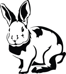 Black and White Cartoon Illustration Vector of Cute Bunny 