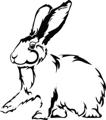 Black and White Cartoon Illustration Vector of Cute Rabbit 