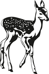 Black and White Cartoon Illustration Vector of Deer