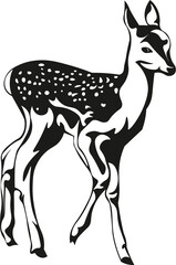 Black and White Cartoon Illustration Vector of Deer