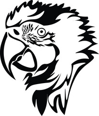 Black and White Cartoon Illustration Vector of a Parrots Head and Beak