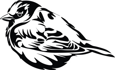 Black and White Cartoon Illustration Vector of Finch Bird